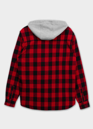Flanellhemd mit Kapuze Woodson - Schwarz/Rot