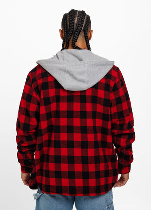 Flanellhemd mit Kapuze Woodson - Schwarz/Rot